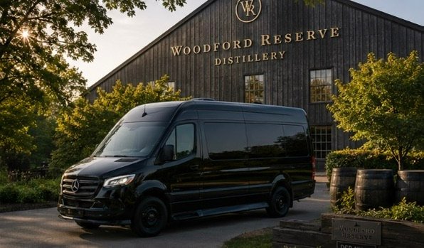 Black Mercedes-Benz Sprinter at a Kentucky bourbon distillery